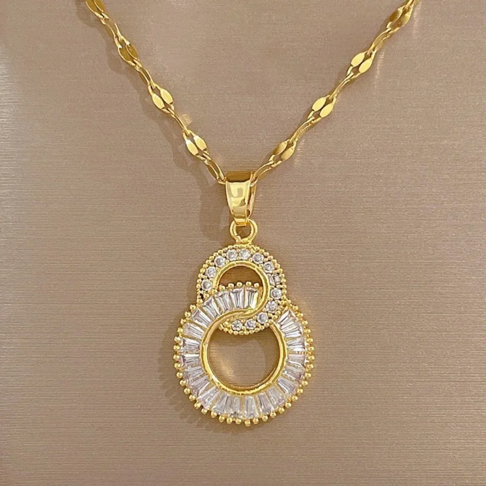 NEW 14K Yellow Gold Eternity Circles Crystal Luxury Necklace